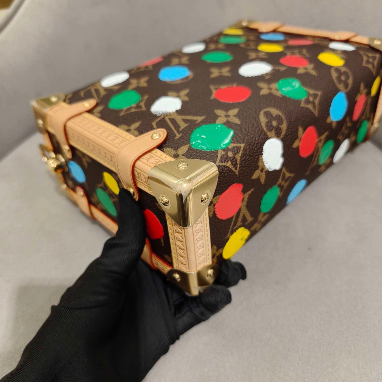 Louis Vuitton Lv X Yk Side Trunk Bag Monogram Canvas Polka Dot Silver Hardware