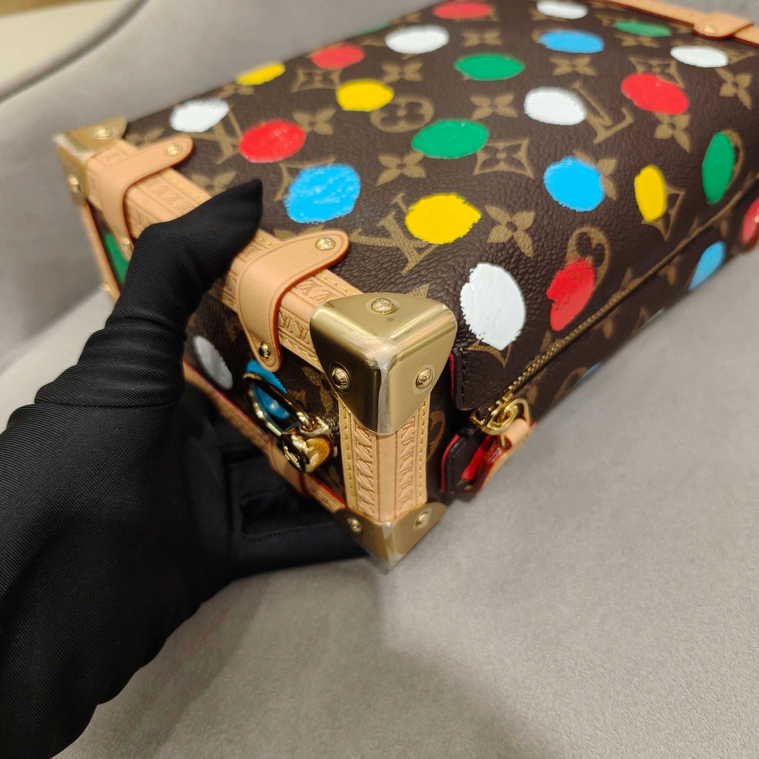 Louis Vuitton Lv X Yk Side Trunk Bag Monogram Canvas Polka Dot Silver Hardware