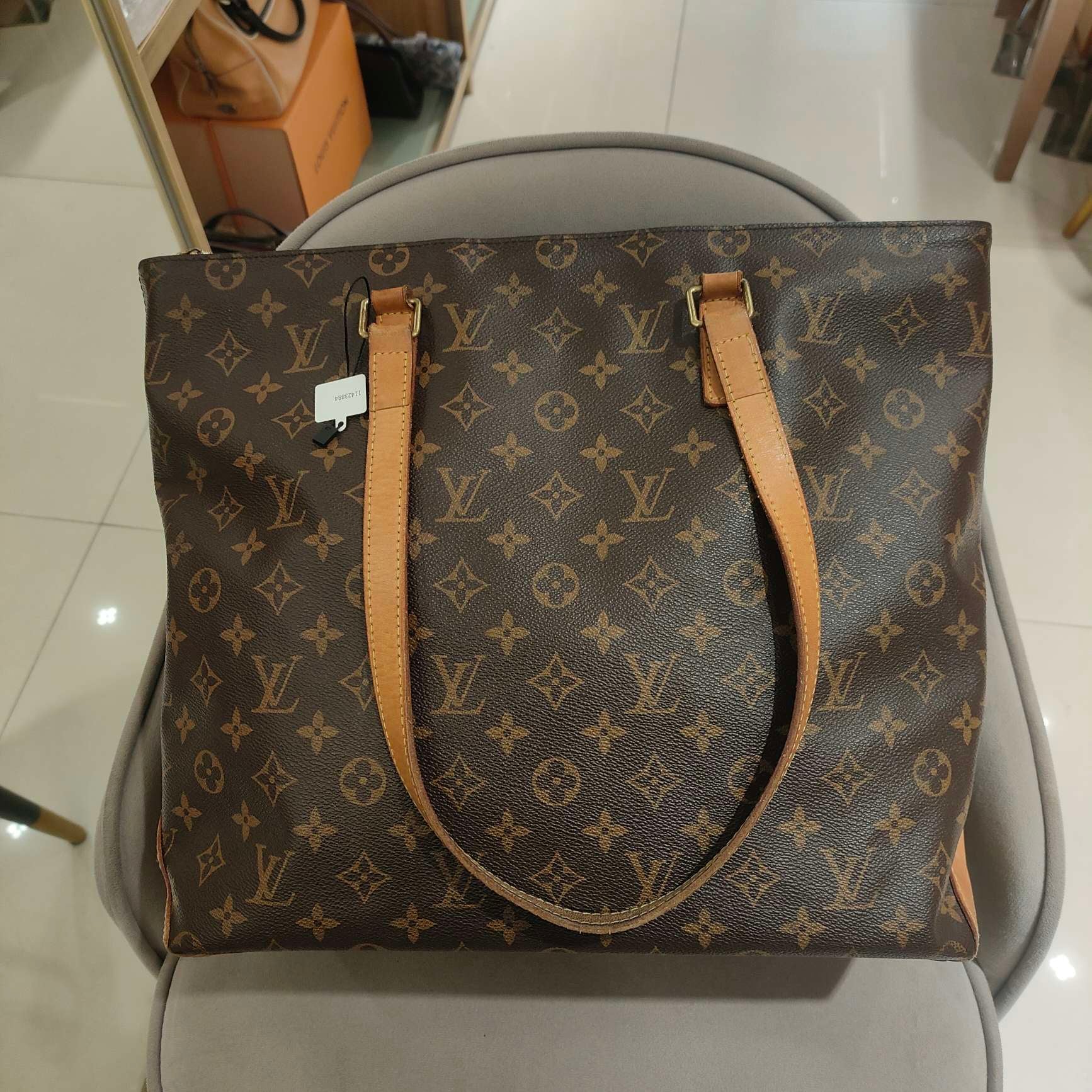 Louis Vuitton Damier Ebene Cabas Piano Tote Bag Brown Gold Hardware