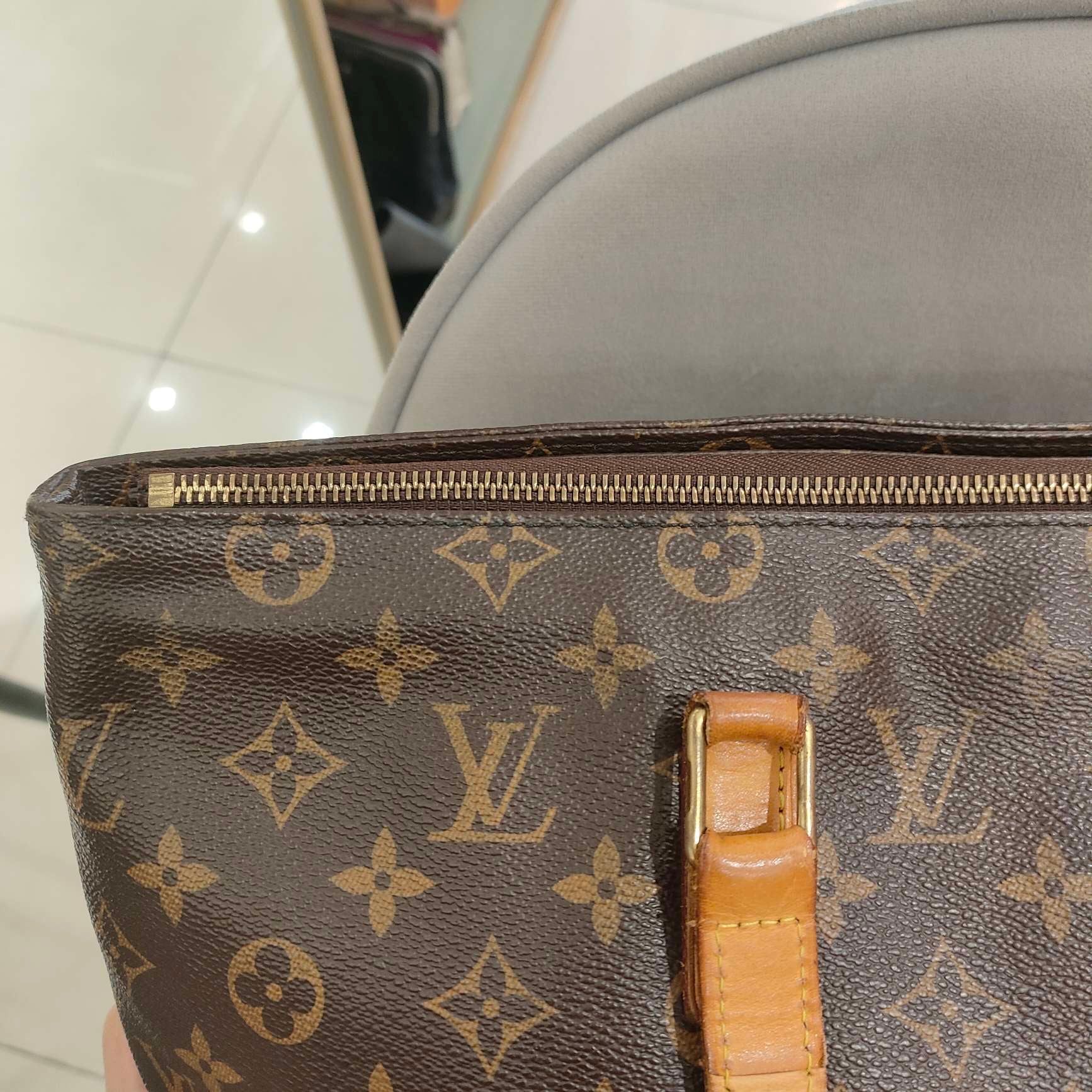 Louis Vuitton Damier Ebene Cabas Piano Tote Bag Brown Gold Hardware