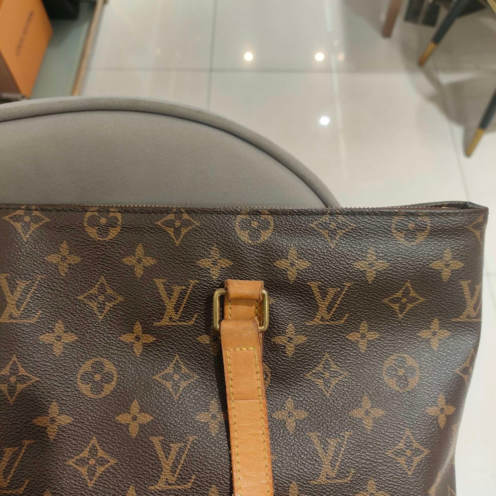 Louis Vuitton Damier Ebene Cabas Piano Tote Bag Brown Gold Hardware