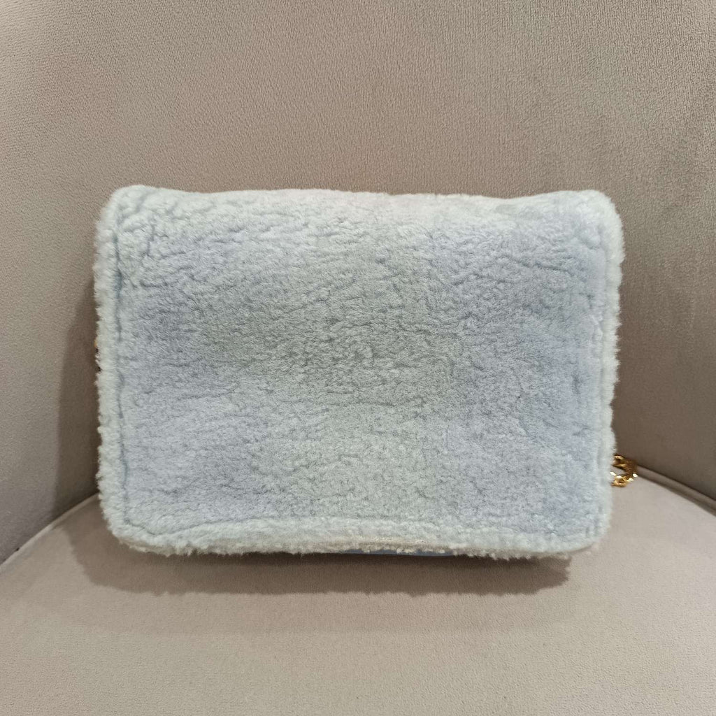 Miu Miu Plush Large Logo Chain Bag Blue Silver Hardware