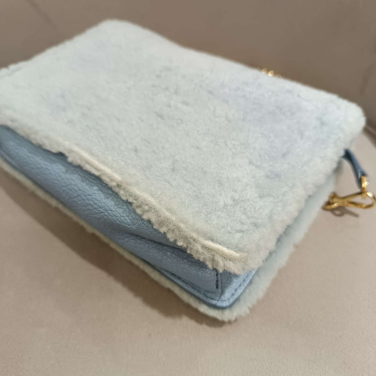 Miu Miu Plush Large Logo Chain Bag Blue Silver Hardware