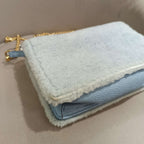 Miu Miu Plush Large Logo Chain Bag Blue Silver Hardware