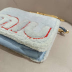Miu Miu Plush Large Logo Chain Bag Blue Silver Hardware