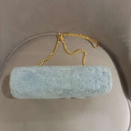 Miu Miu Plush Large Logo Chain Bag Blue Silver Hardware
