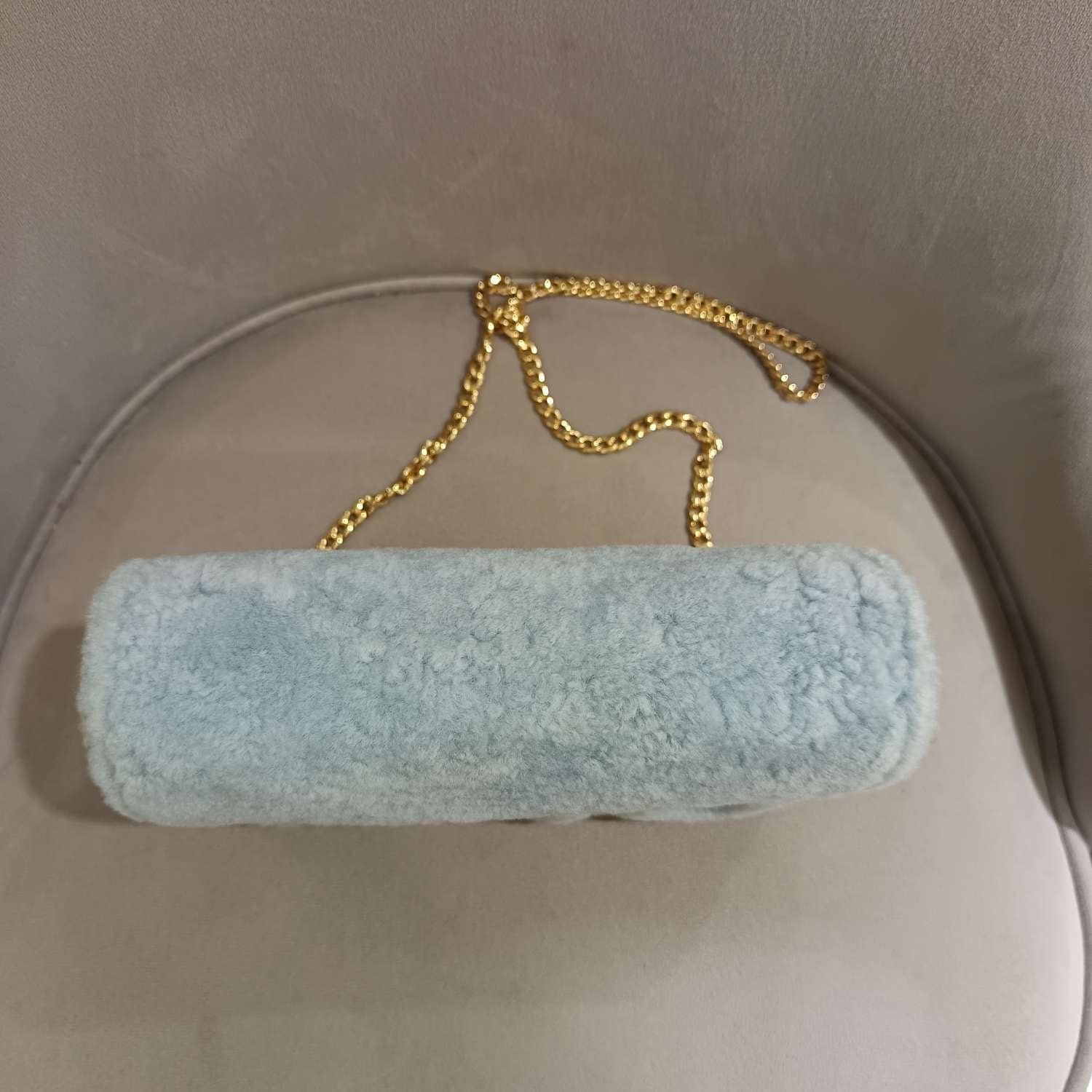 Miu Miu Plush Large Logo Chain Bag Blue Silver Hardware
