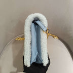 Miu Miu Plush Large Logo Chain Bag Blue Silver Hardware