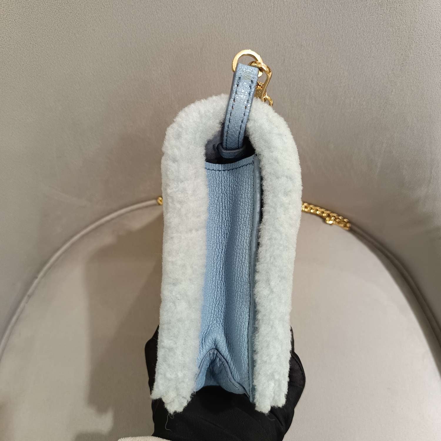 Miu Miu Plush Large Logo Chain Bag Blue Silver Hardware