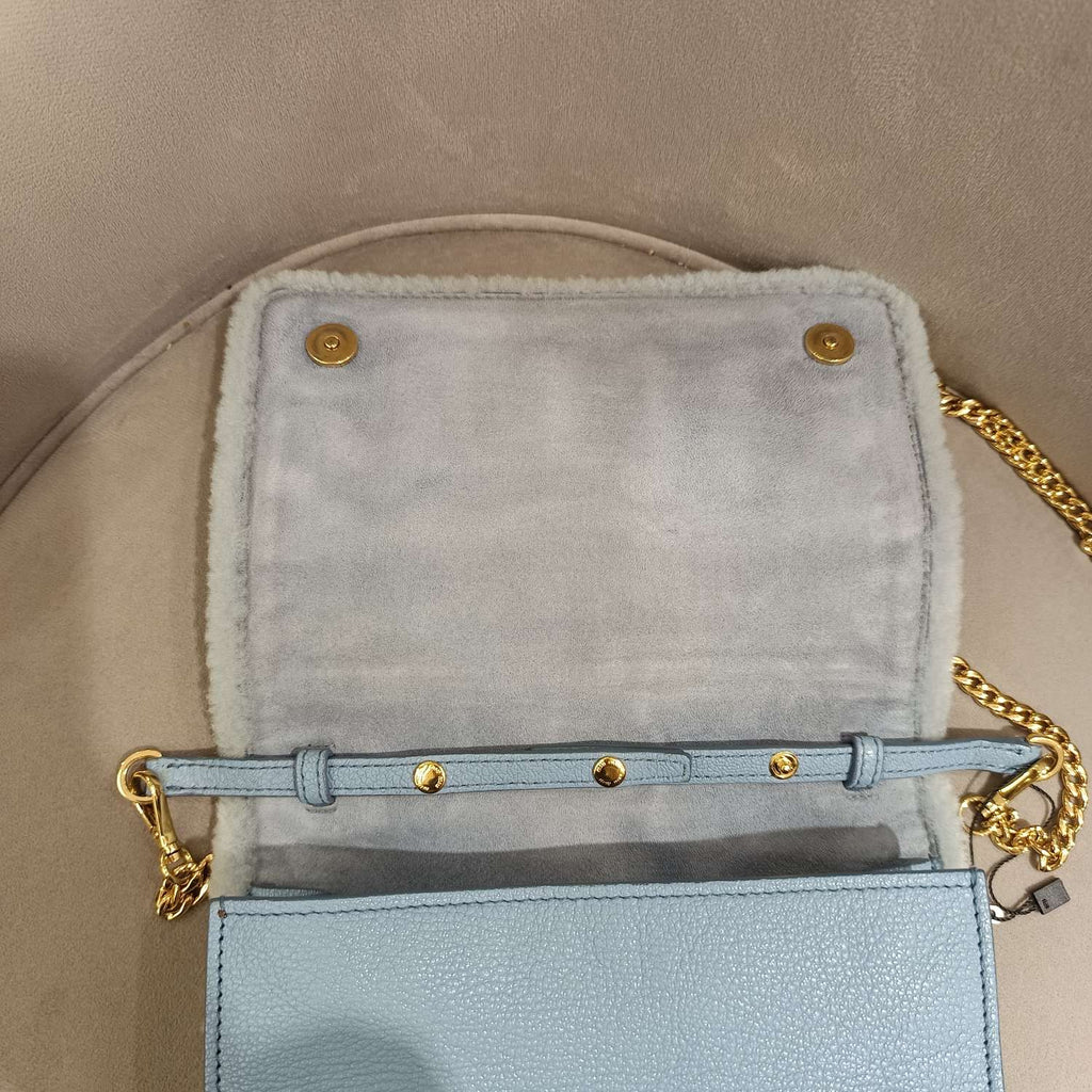 Miu Miu Plush Large Logo Chain Bag Blue Silver Hardware