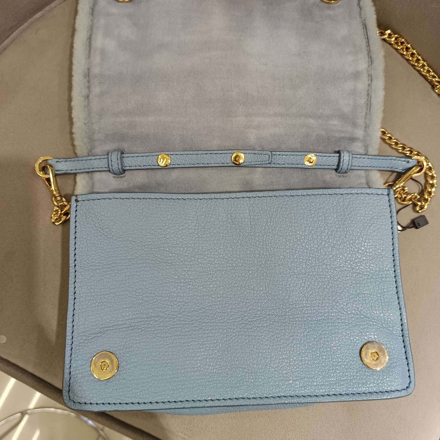 Miu Miu Plush Large Logo Chain Bag Blue Silver Hardware