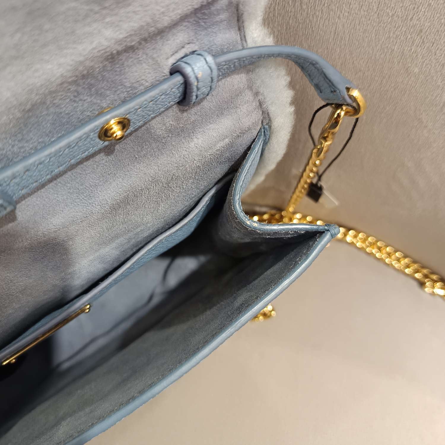 Miu Miu Plush Large Logo Chain Bag Blue Silver Hardware