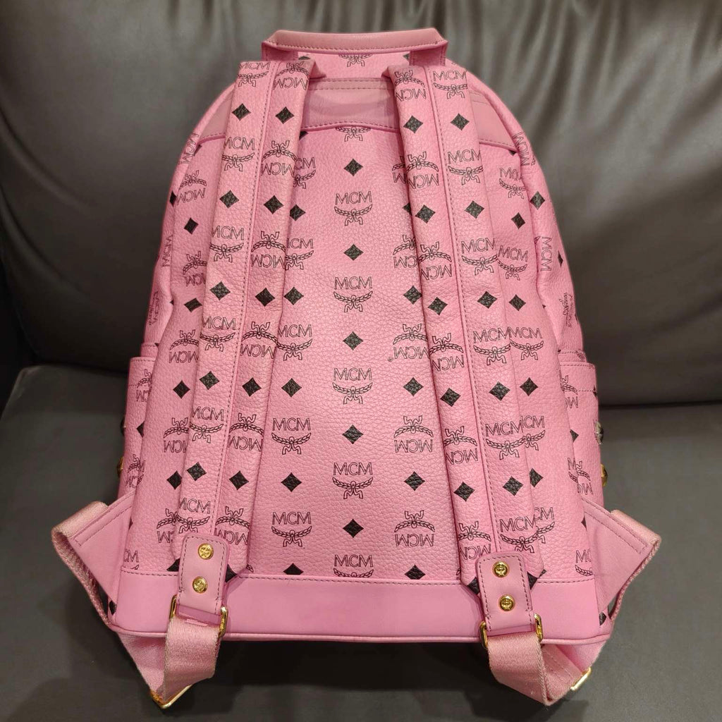 MCM Visetos Studded Backpack Large Pink Gold Hardware