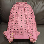 MCM Visetos Studded Backpack Large Pink Gold Hardware
