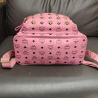 MCM Visetos Studded Backpack Large Pink Gold Hardware