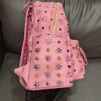 MCM Visetos Studded Backpack Large Pink Gold Hardware