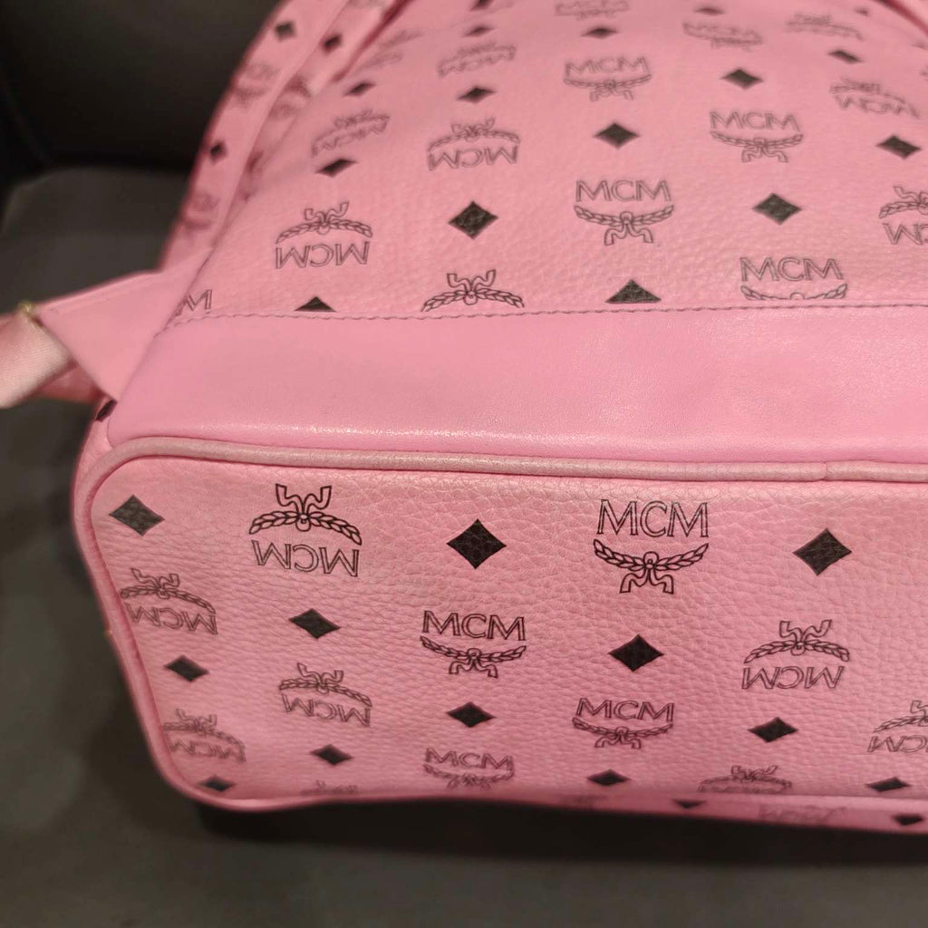 MCM Visetos Studded Backpack Large Pink Gold Hardware