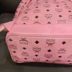 MCM Visetos Studded Backpack Large Pink Gold Hardware