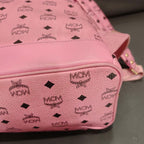 MCM Visetos Studded Backpack Large Pink Gold Hardware