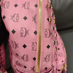MCM Visetos Studded Backpack Large Pink Gold Hardware