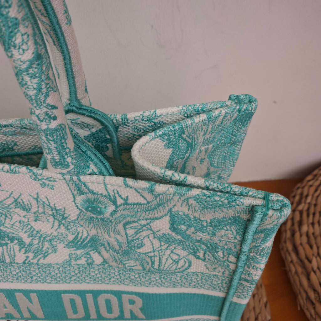 Dior Book Tote Medium Animal Collection Tiger Mint Green Silver Hardware
