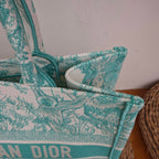 Dior Book Tote Medium Animal Collection Tiger Mint Green Silver Hardware