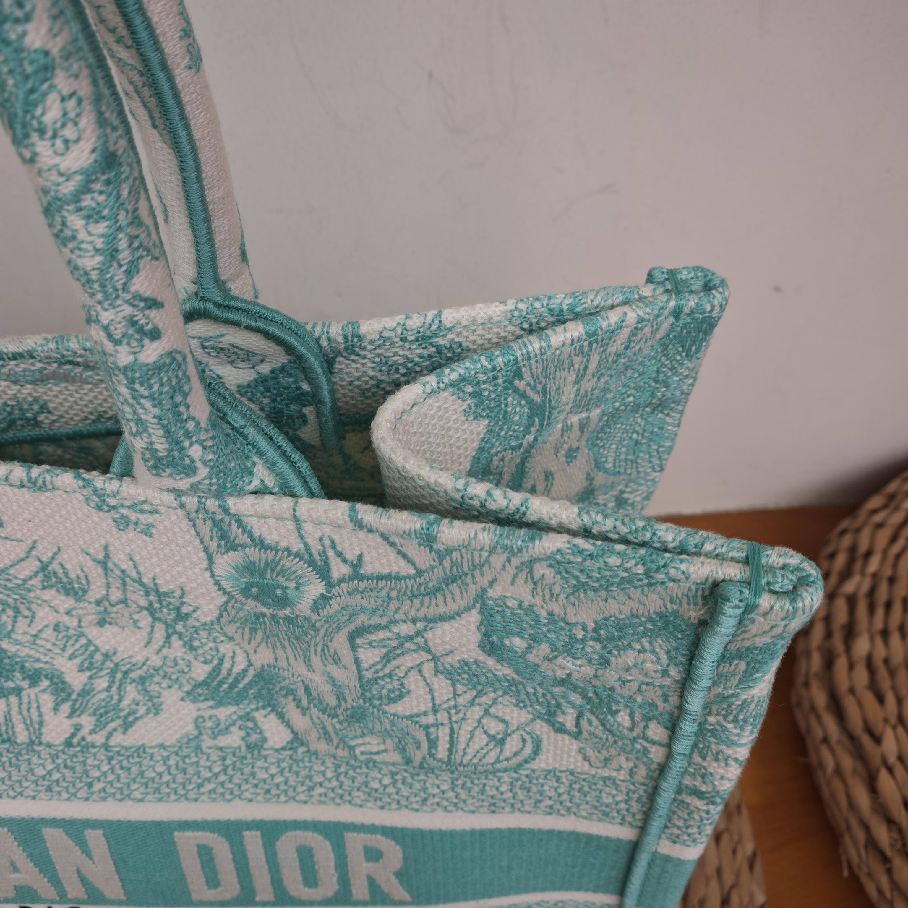 Dior Book Tote Medium Animal Collection Tiger Mint Green Silver Hardware
