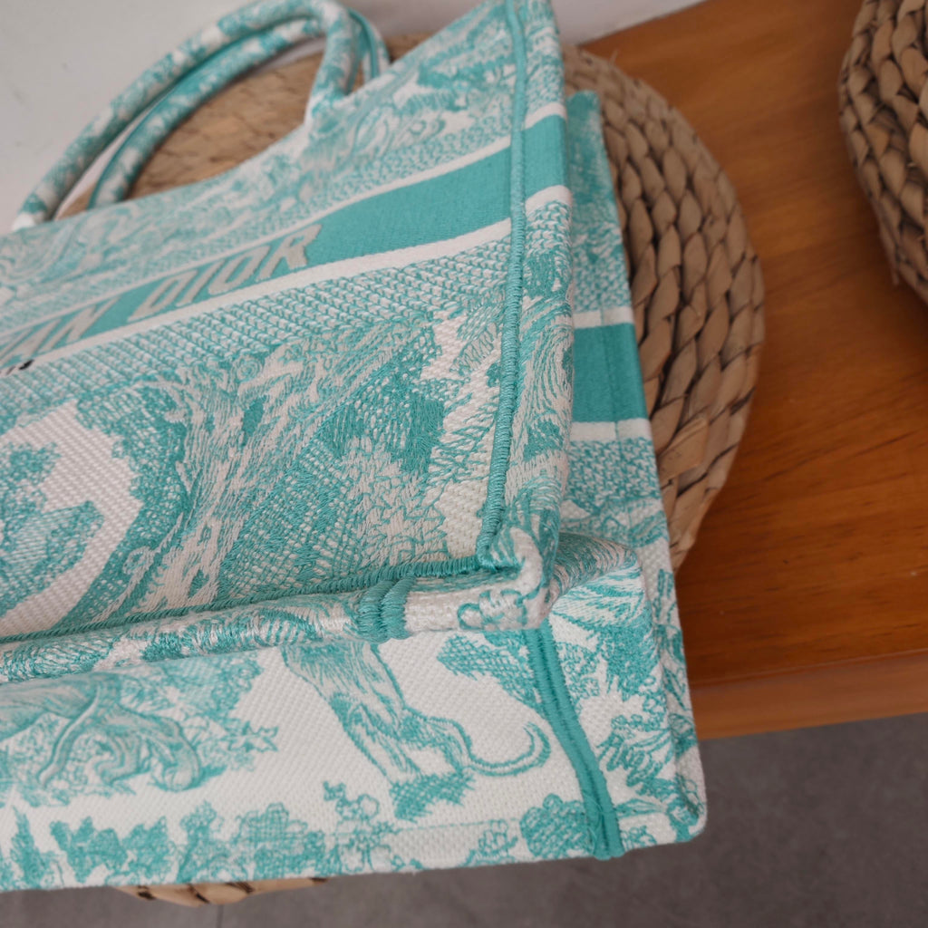 Dior Book Tote Medium Animal Collection Tiger Mint Green Silver Hardware