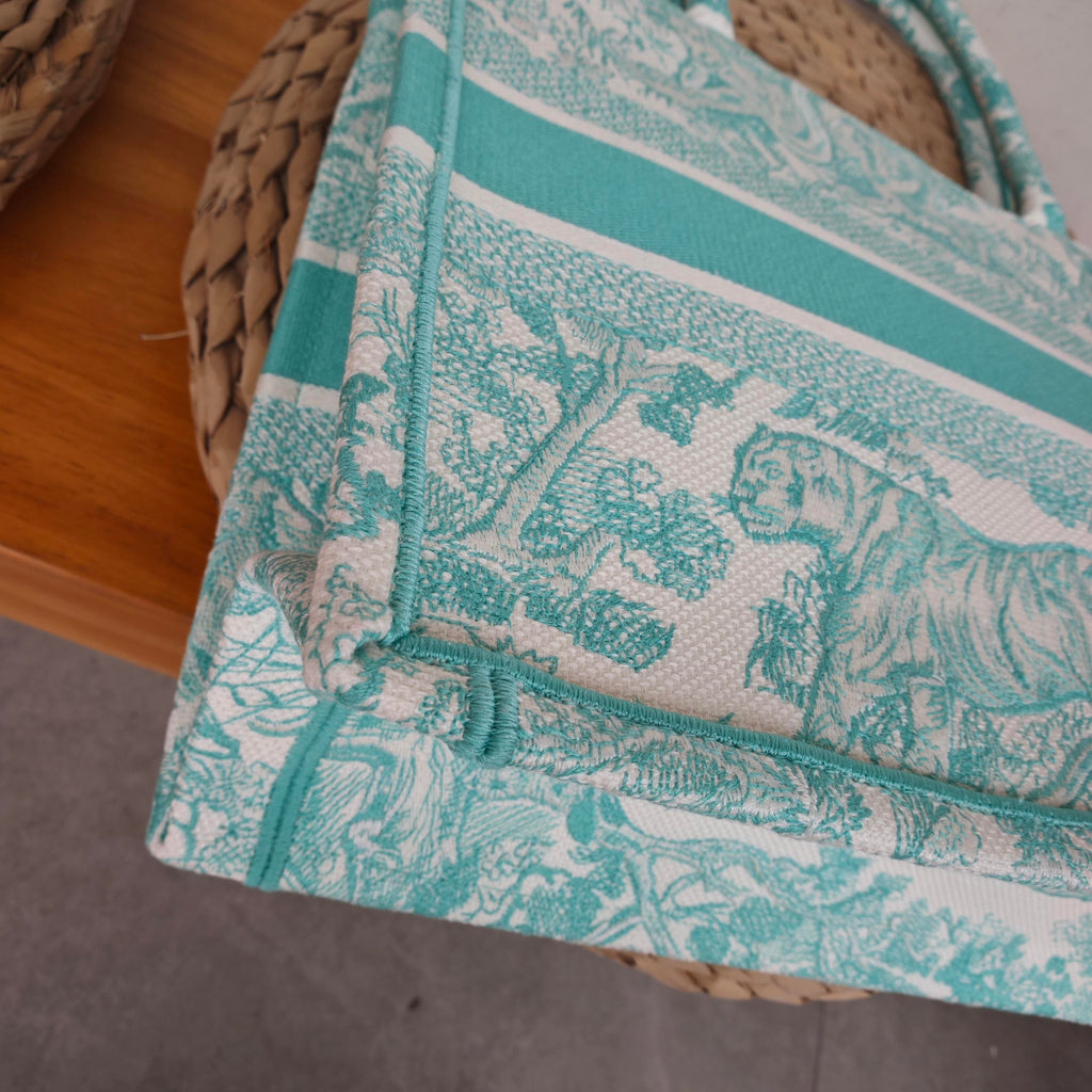 Dior Book Tote Medium Animal Collection Tiger Mint Green Silver Hardware