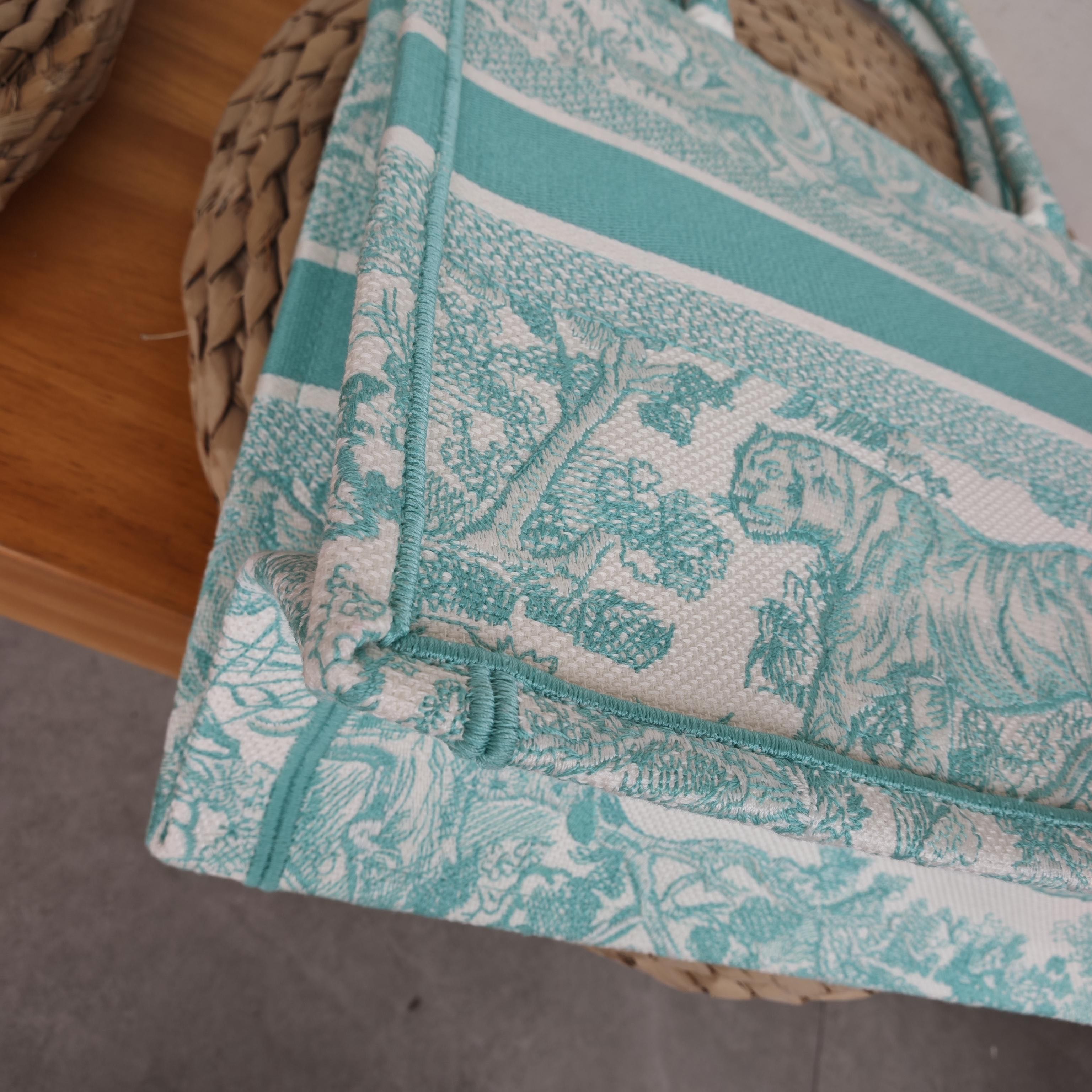 Dior Book Tote Medium Animal Collection Tiger Mint Green Silver Hardware