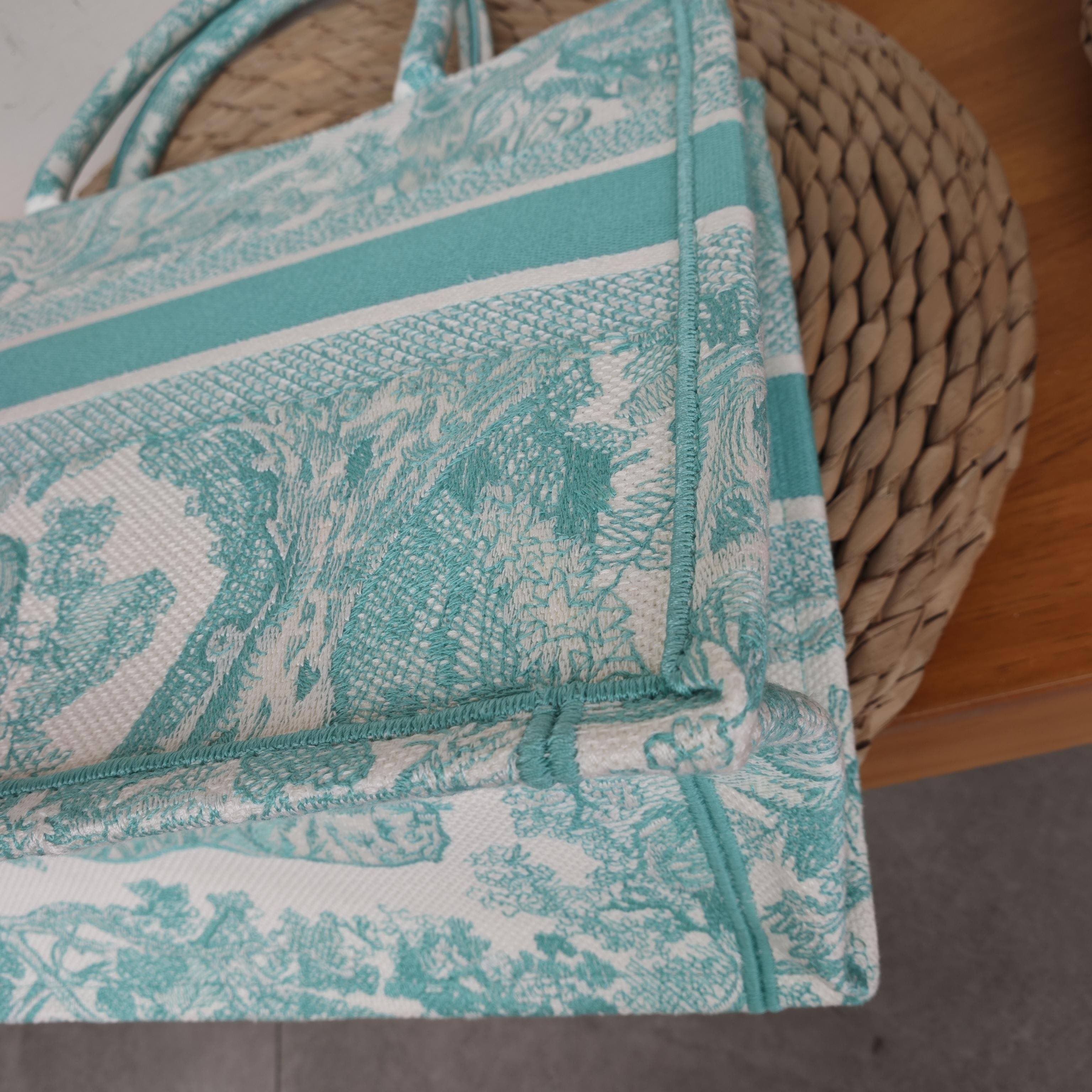 Dior Book Tote Medium Animal Collection Tiger Mint Green Silver Hardware