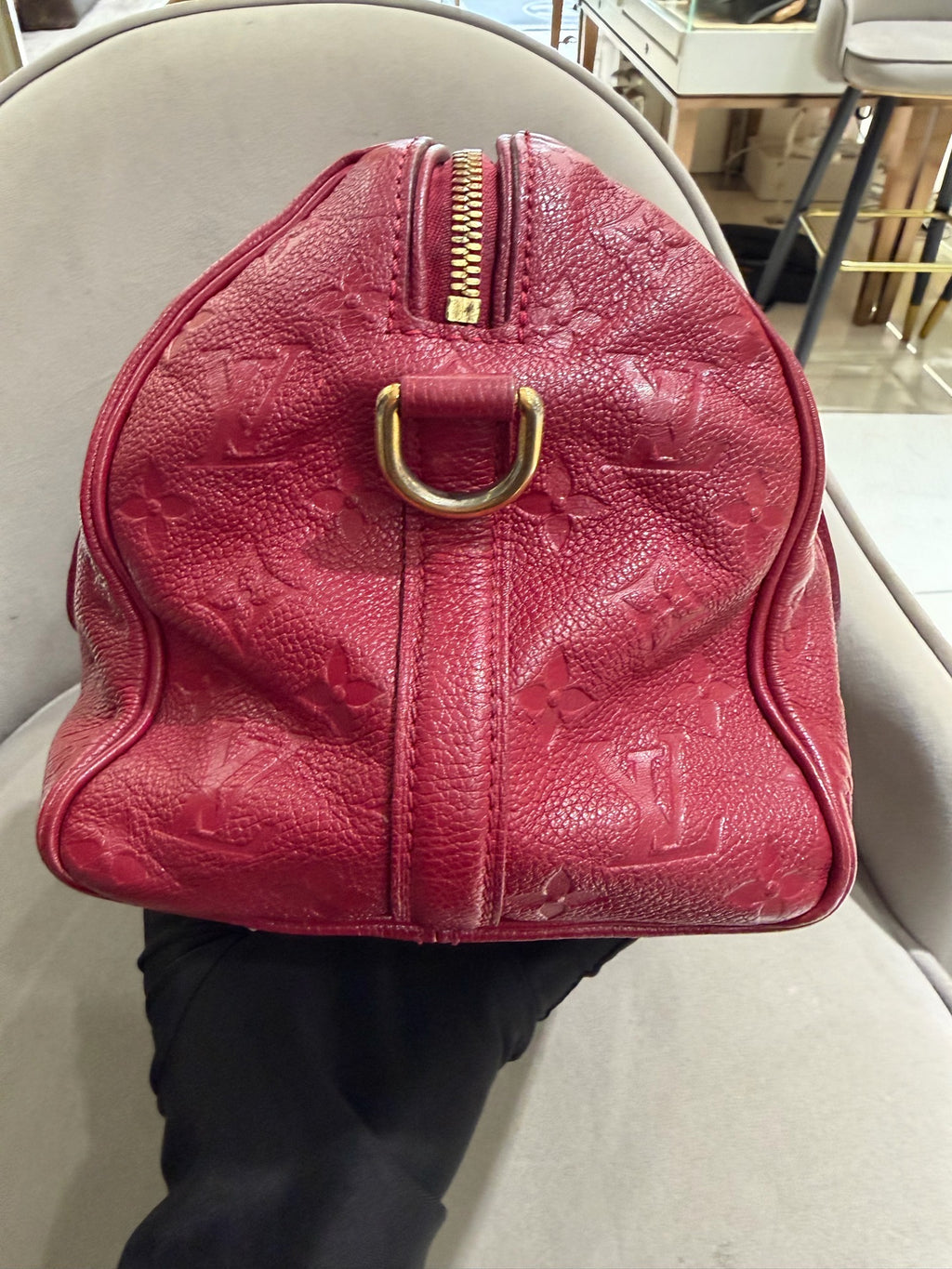 Louis Vuitton Monogram Empreinte Speedy 25 Boston Bag Red Gold Hardware