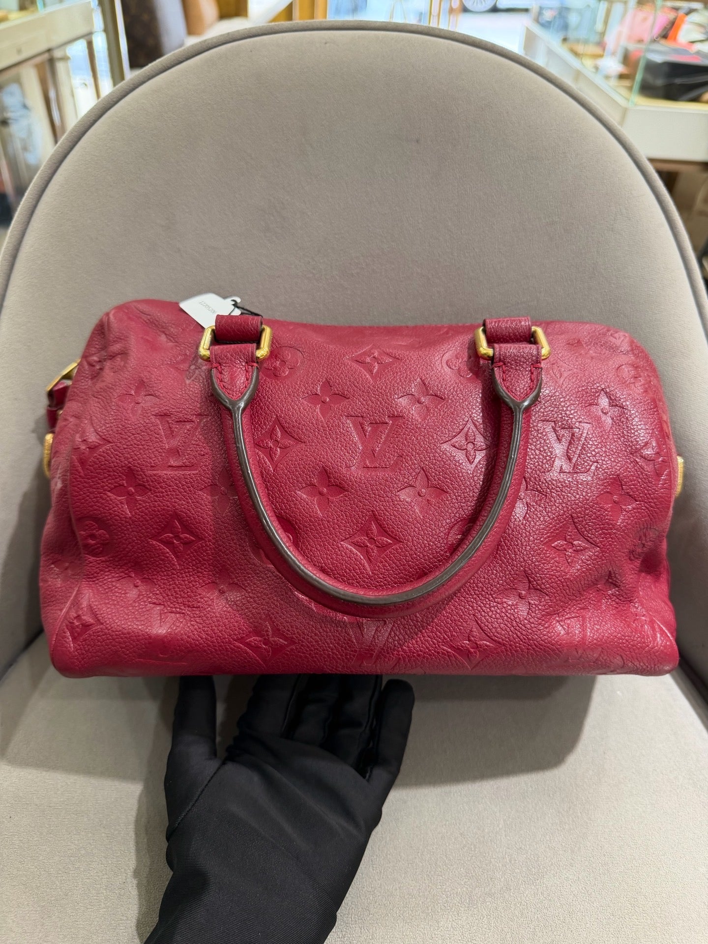 Louis Vuitton Monogram Empreinte Speedy 25 Boston Bag Red Gold Hardware