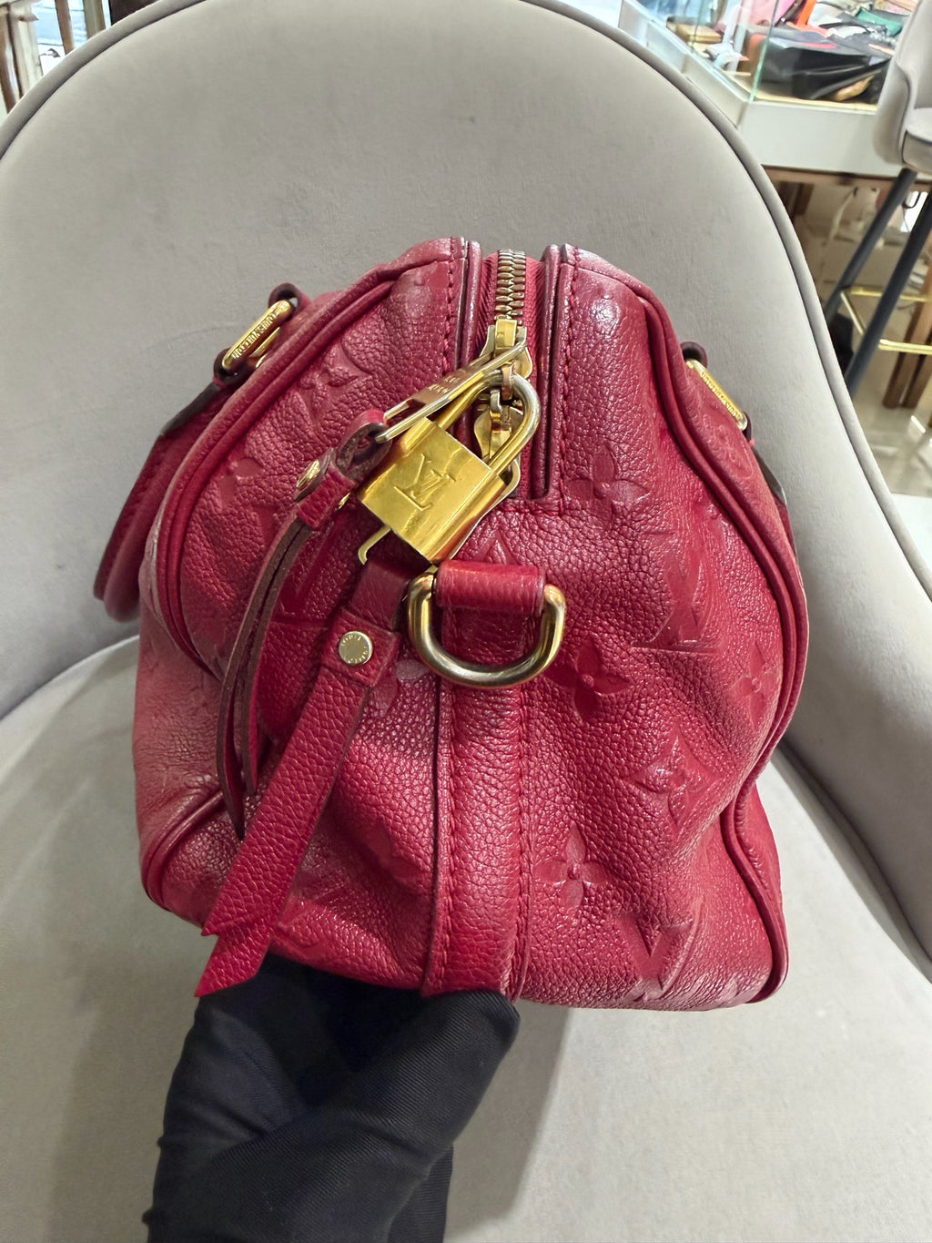 Louis Vuitton Monogram Empreinte Speedy 25 Boston Bag Red Gold Hardware