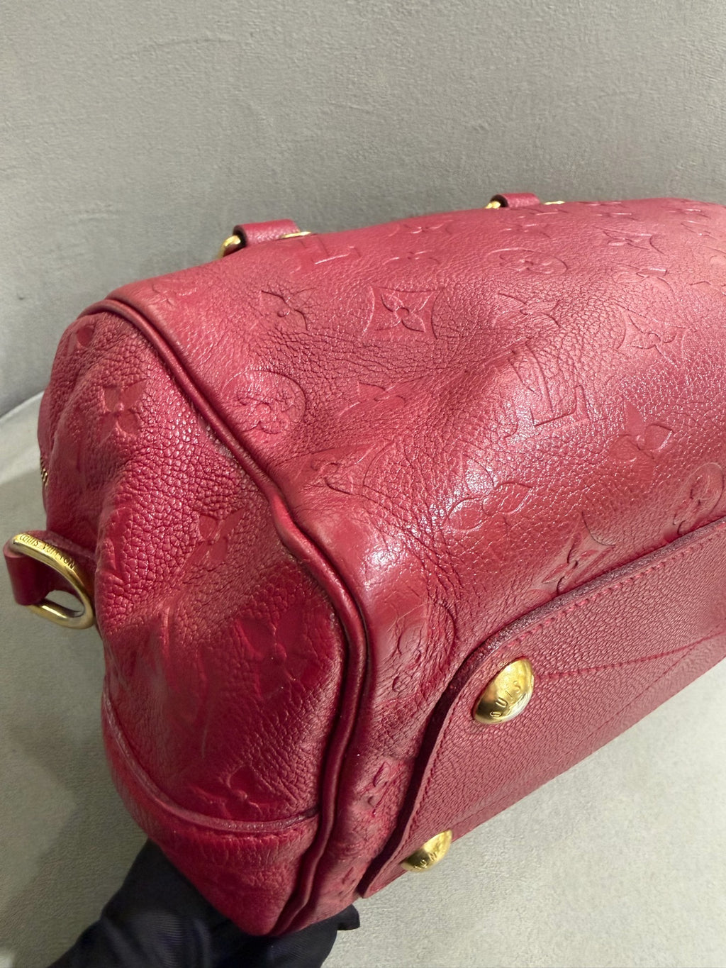 Louis Vuitton Monogram Empreinte Speedy 25 Boston Bag Red Gold Hardware