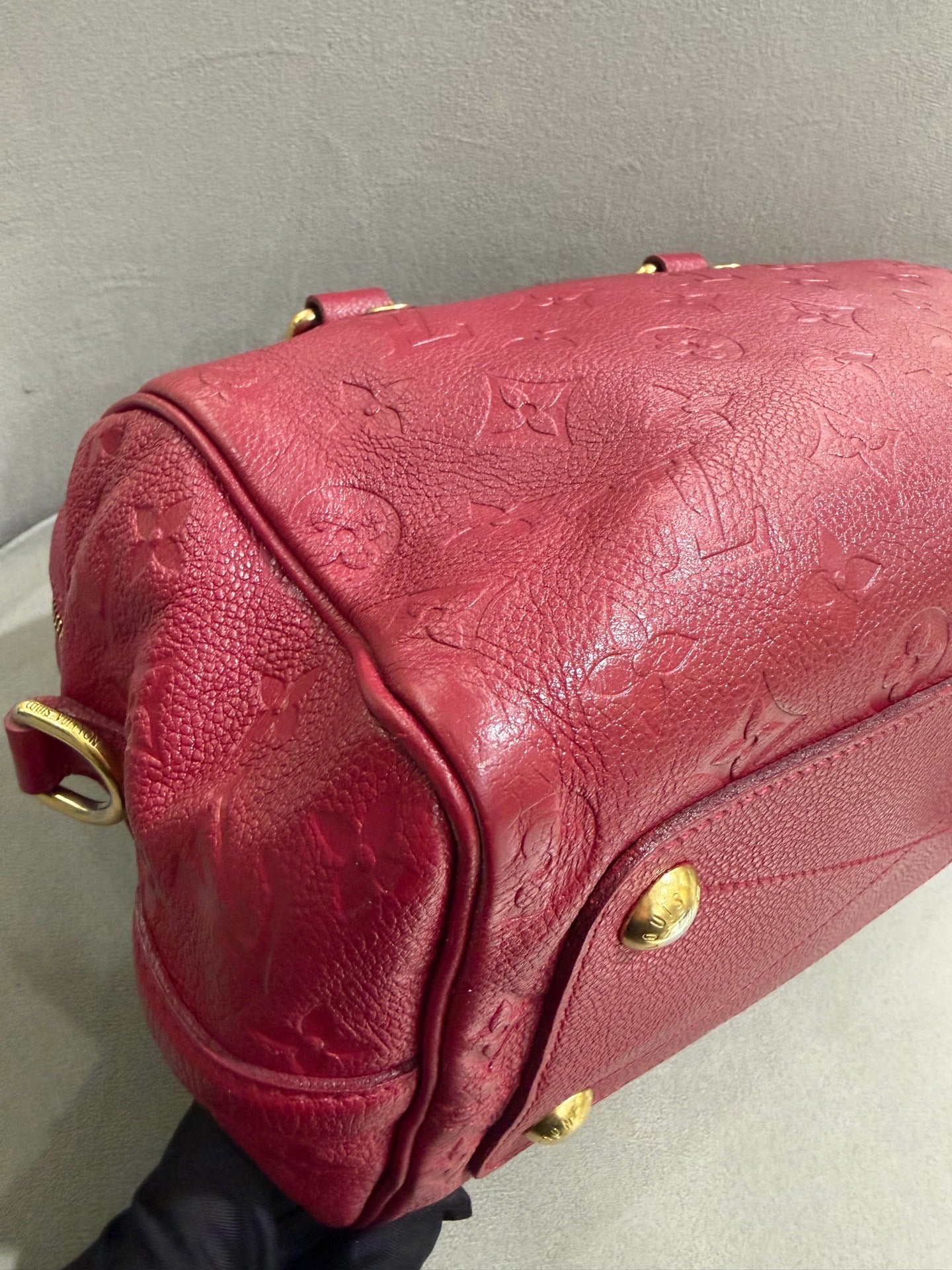 Louis Vuitton Monogram Empreinte Speedy 25 Boston Bag Red Gold Hardware