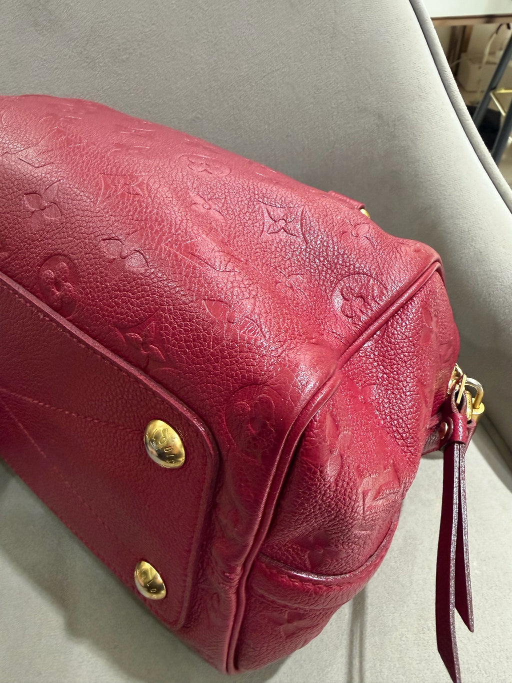Louis Vuitton Monogram Empreinte Speedy 25 Boston Bag Red Gold Hardware
