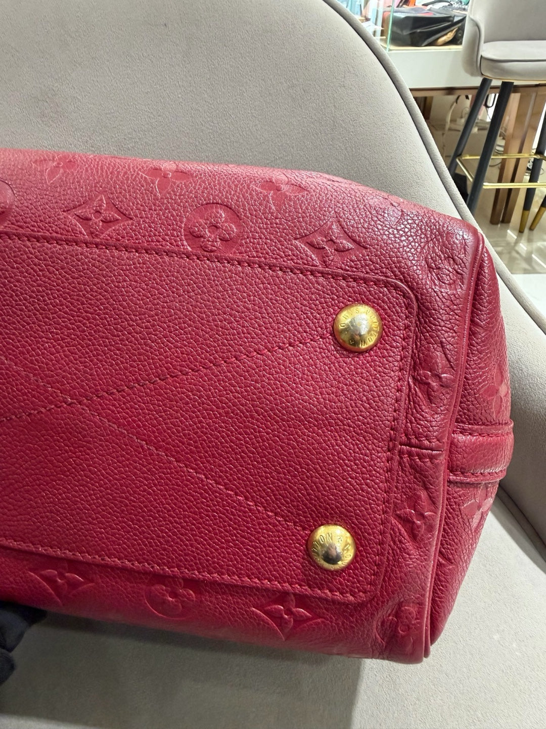 Louis Vuitton Monogram Empreinte Speedy 25 Boston Bag Red Gold Hardware
