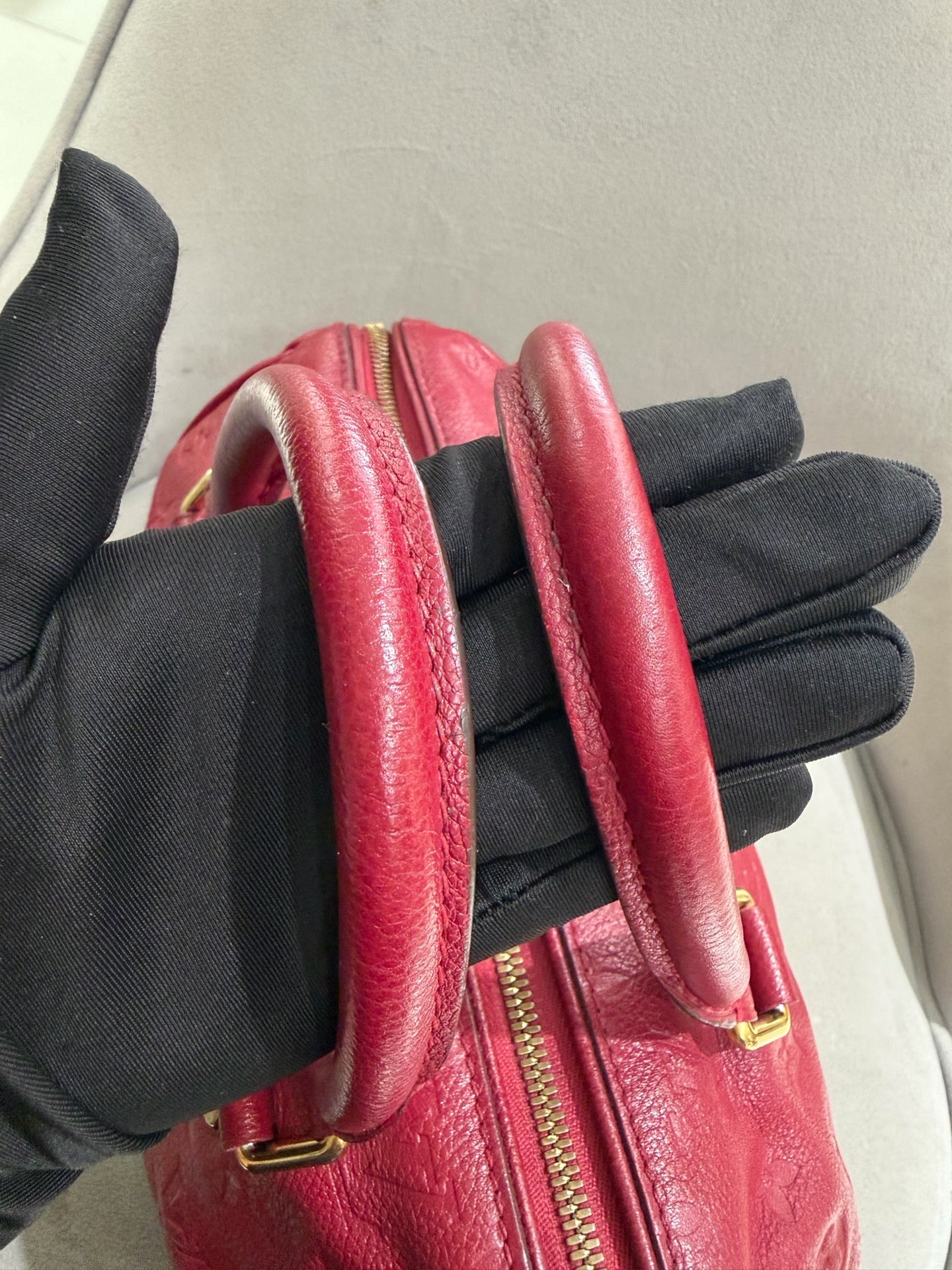 Louis Vuitton Monogram Empreinte Speedy 25 Boston Bag Red Gold Hardware