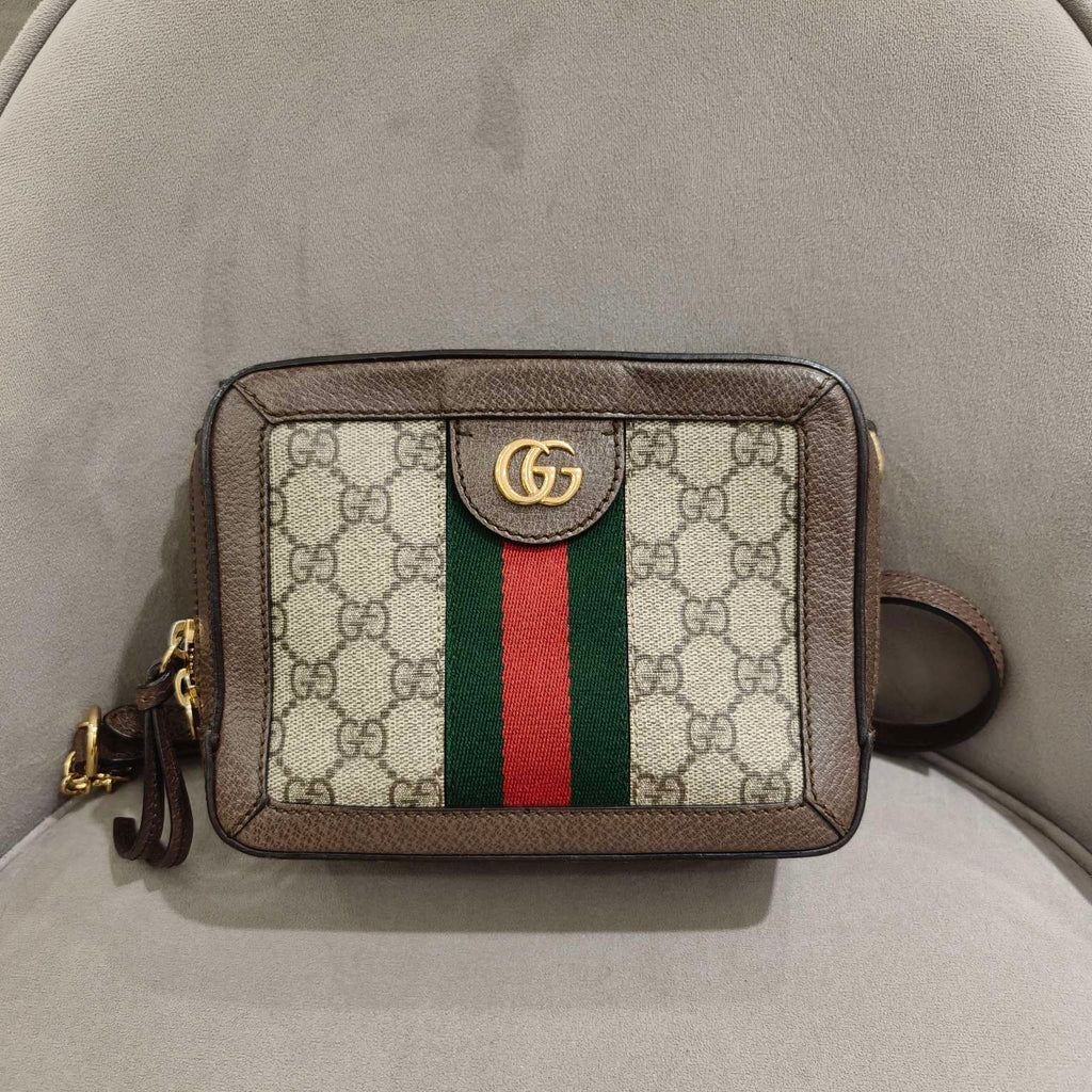 Gucci Ophidia Shoulder Bag GG Supreme Canvas Brown Leather Gold Hardware