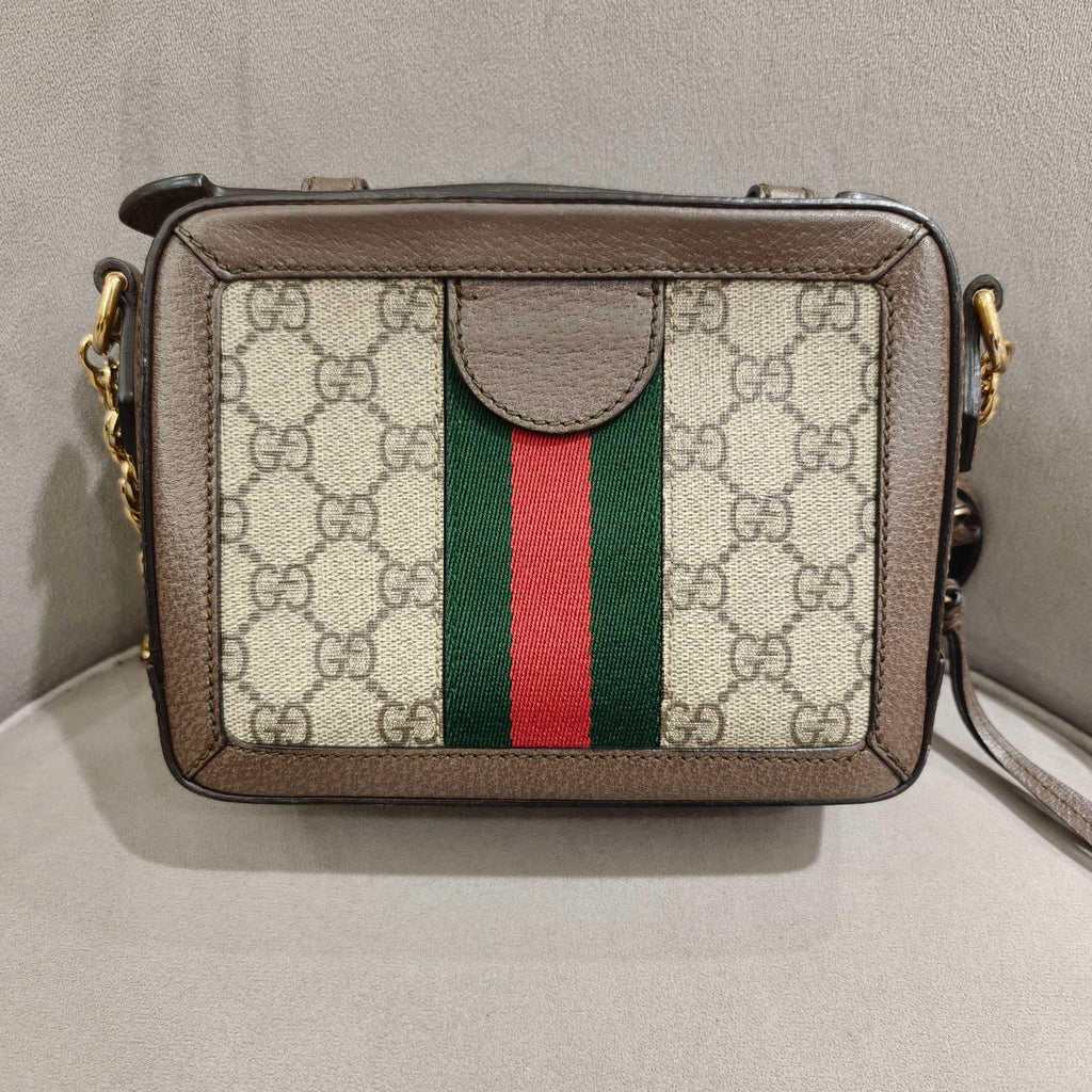 Gucci Ophidia Shoulder Bag GG Supreme Canvas Brown Leather Gold Hardware
