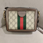 Gucci Ophidia Shoulder Bag GG Supreme Canvas Brown Leather Gold Hardware