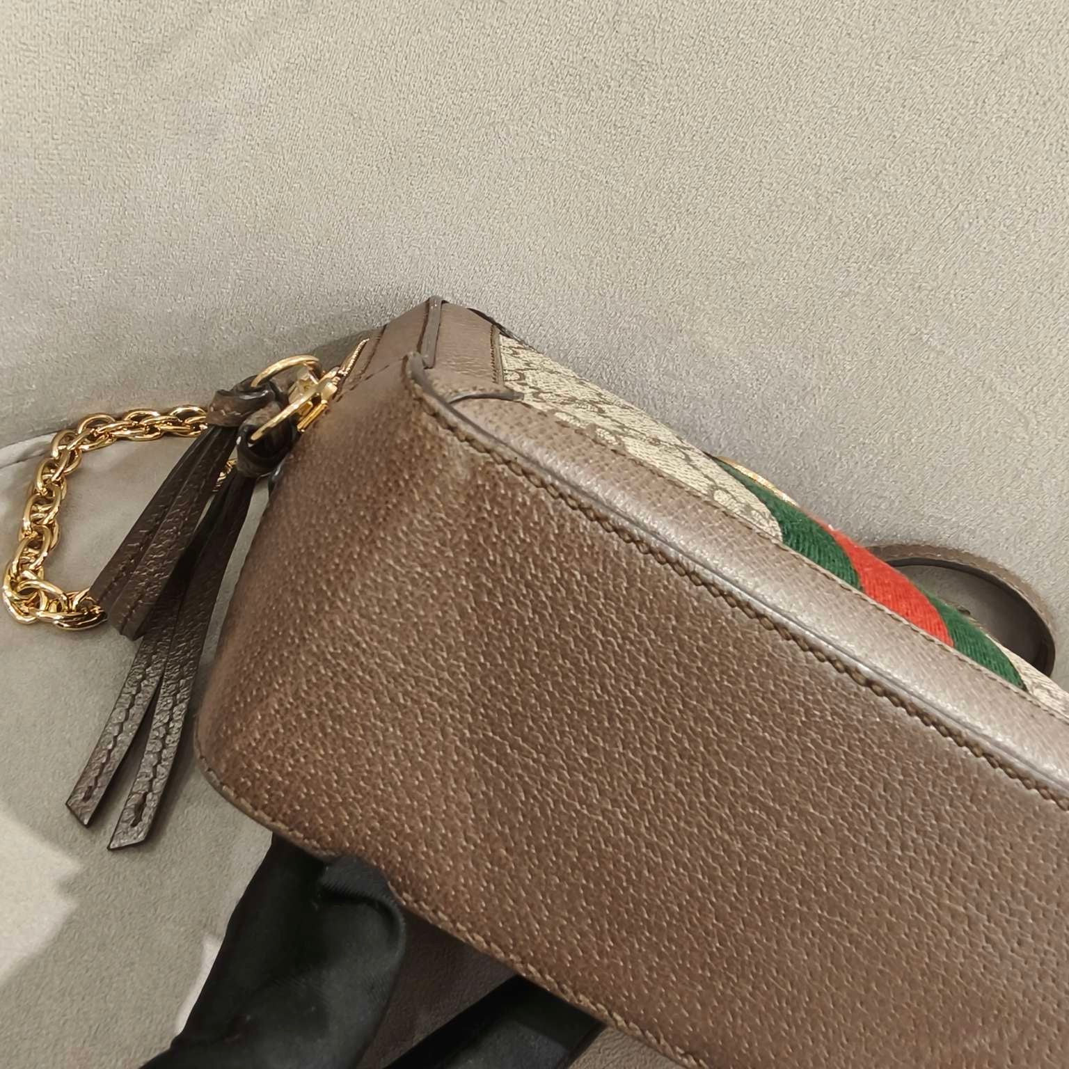 Gucci Ophidia Shoulder Bag GG Supreme Canvas Brown Leather Gold Hardware