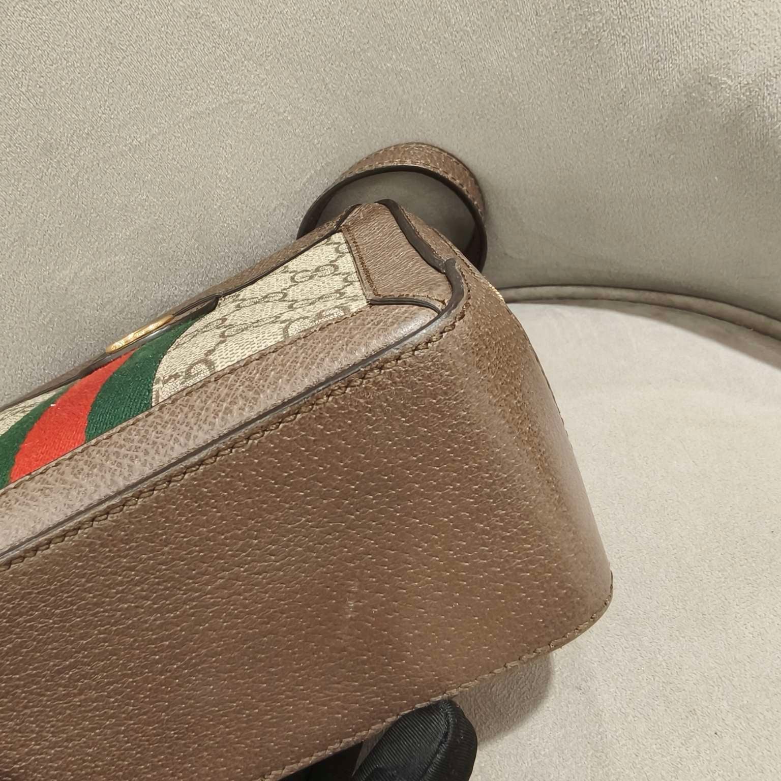 Gucci Ophidia Shoulder Bag GG Supreme Canvas Brown Leather Gold Hardware