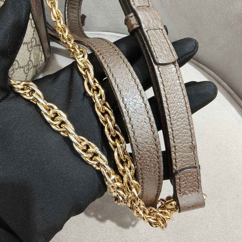 Gucci Ophidia Shoulder Bag GG Supreme Canvas Brown Leather Gold Hardware