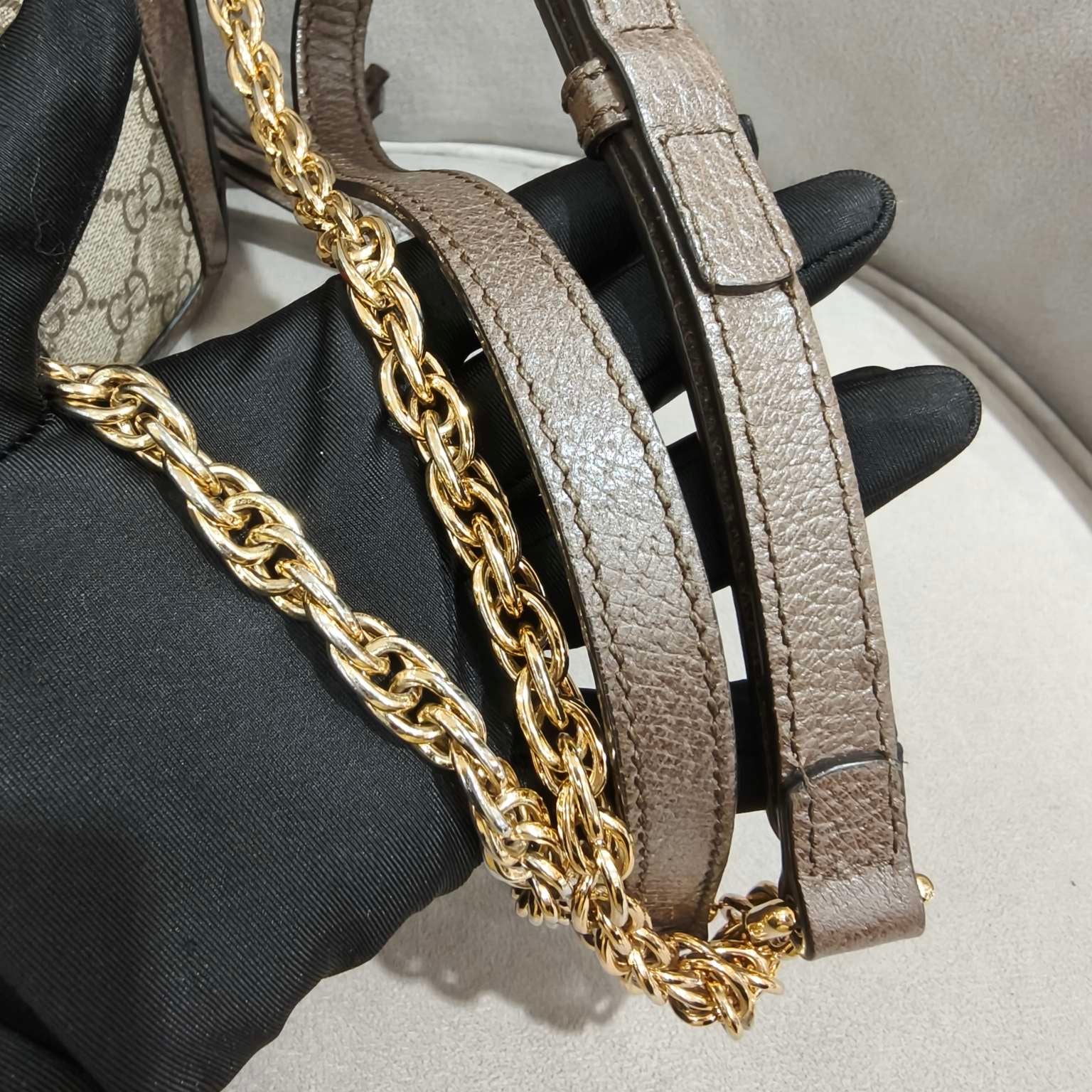 Gucci Ophidia Shoulder Bag GG Supreme Canvas Brown Leather Gold Hardware