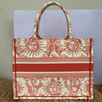 Dior Book Tote Medium Jouy Soleil Canvas Coral Orange Silver Hardware