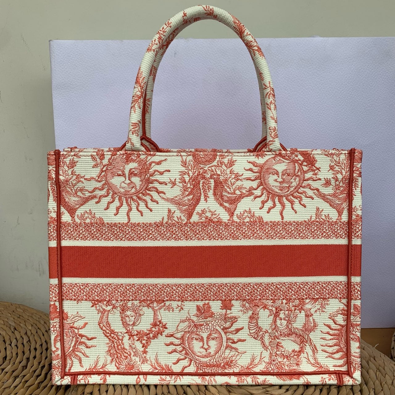Dior Book Tote Medium Jouy Soleil Canvas Coral Orange Silver Hardware