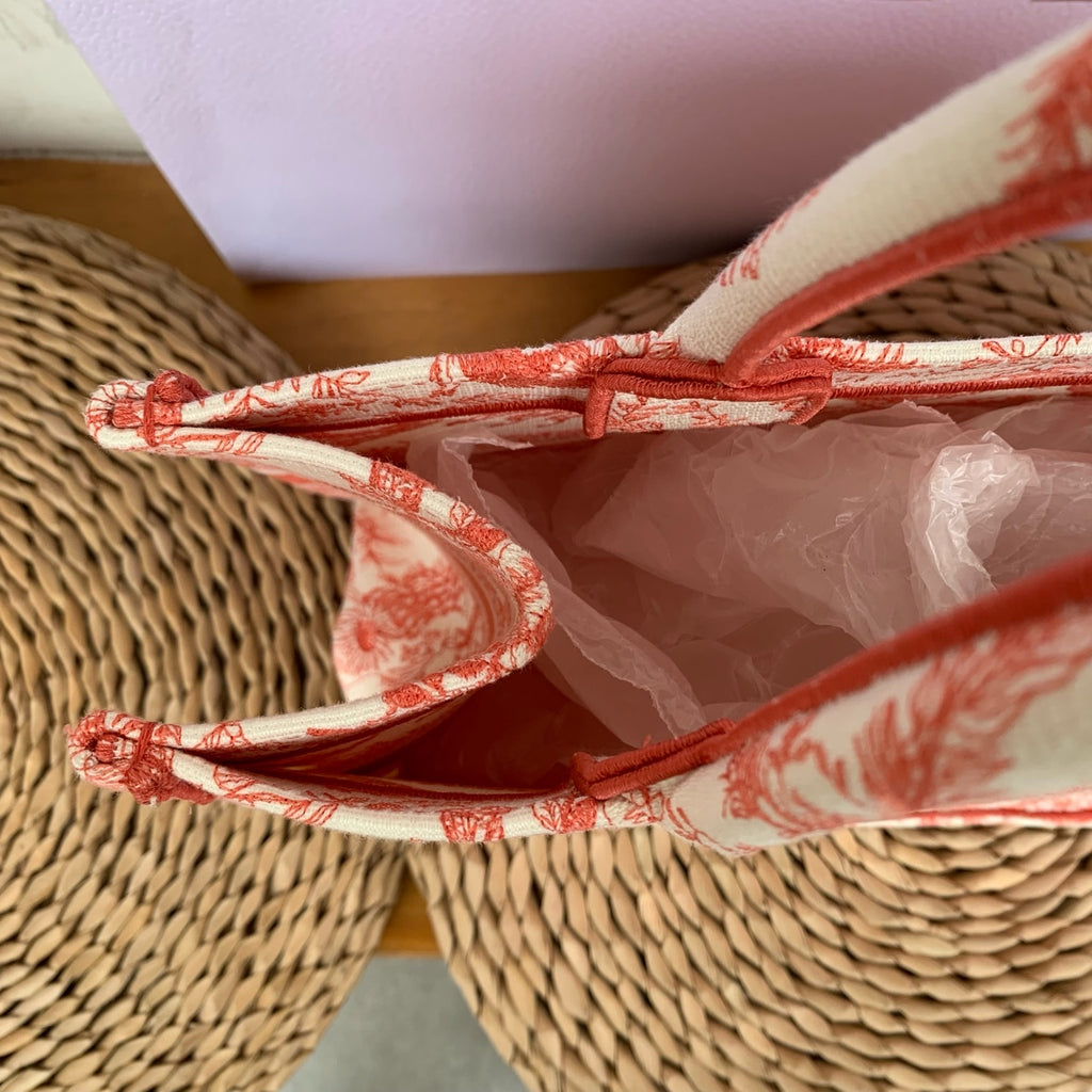 Dior Book Tote Medium Jouy Soleil Canvas Coral Orange Silver Hardware