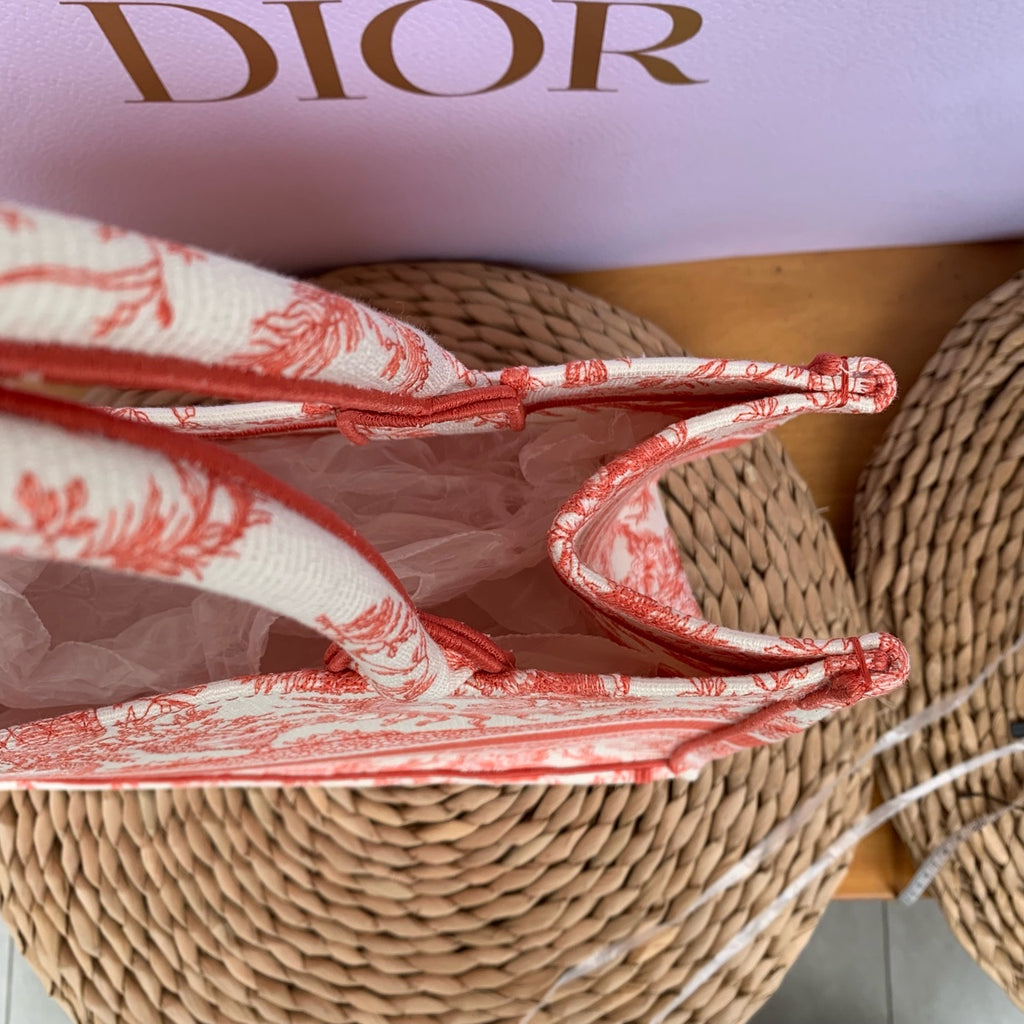 Dior Book Tote Medium Jouy Soleil Canvas Coral Orange Silver Hardware